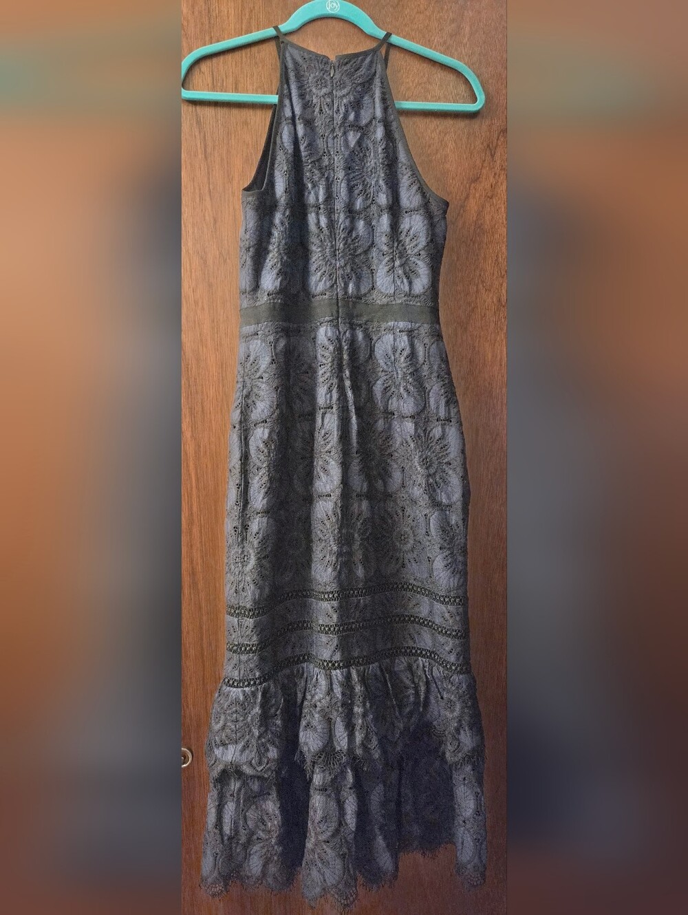 Banana Republic ~ Navy Black Lace Floral Halter Midi Cocktail Dress Size 4 - Picture 4 of 16